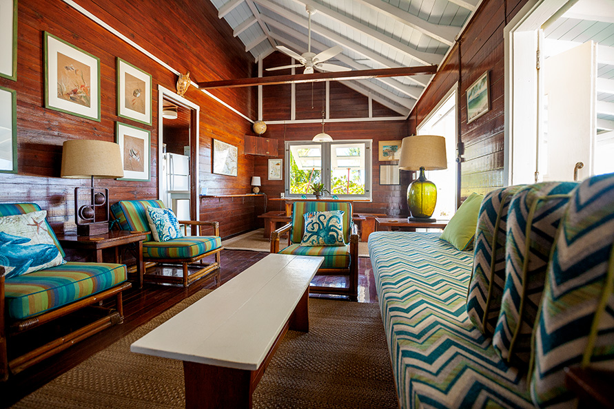 Post-Dorian interior remodel is better than ever – with gorgeous Abaco pine paneling surviving the storm.