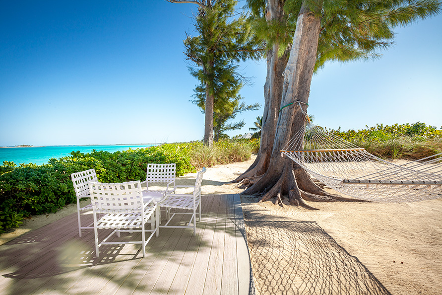 Beachside patio under the Abaco pines is the perfect place to enjoy your morning coffee!