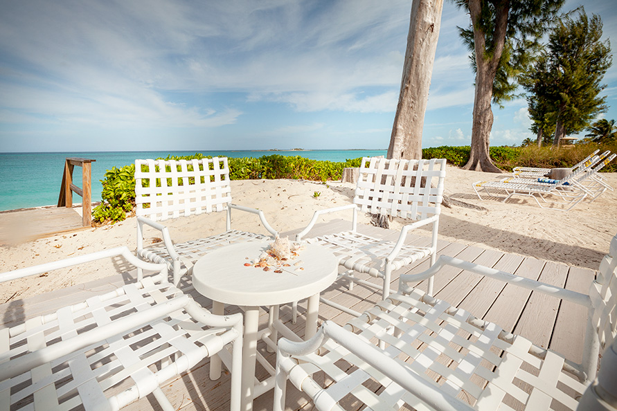 Beachside patio is wonderful for beachside relaxing with a beautiful view of Pelican Cay in the distance.