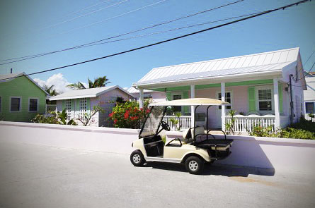 The golf cart is the main method of transportation on Green Turtle Cay.